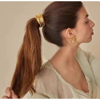 Corda de cabelo dourada metálica retrô para mulheres, elegante, geométrica, elástica, artesanal,moda