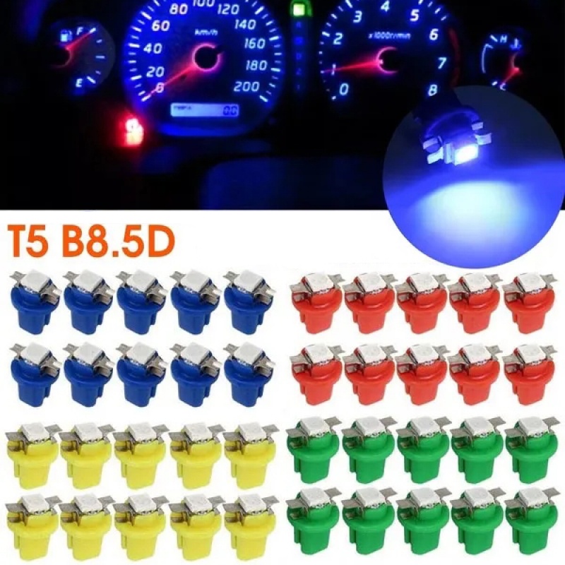 Conjunto de 10 Lâmpadas LED T5 B8.5D 5050 SMD para Painel de Velocímetro de 12V