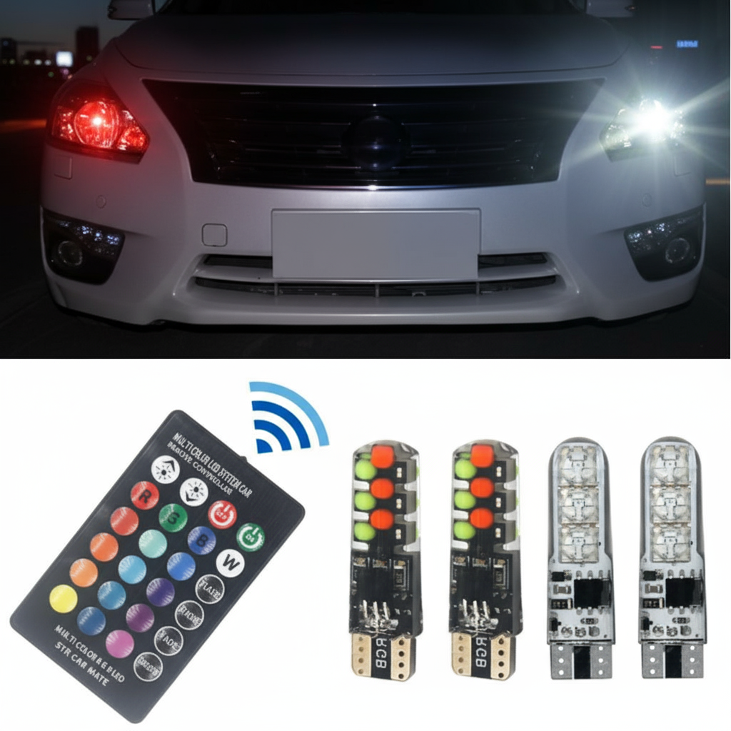 Luz de leitura LED T10 12V para carro – Lâmpada RGB W5W 194 168 5050 SMD c/ controle remoto
