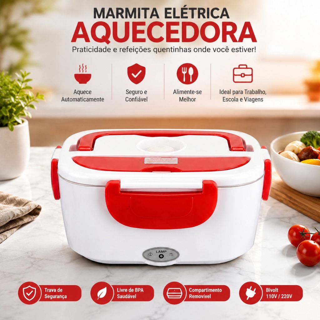 Marmita Lancheira Elétrica Bivolt 40w 1.5L Carro e Caminhão 12/24v Compacta Aquece Rápido Envio Imediato