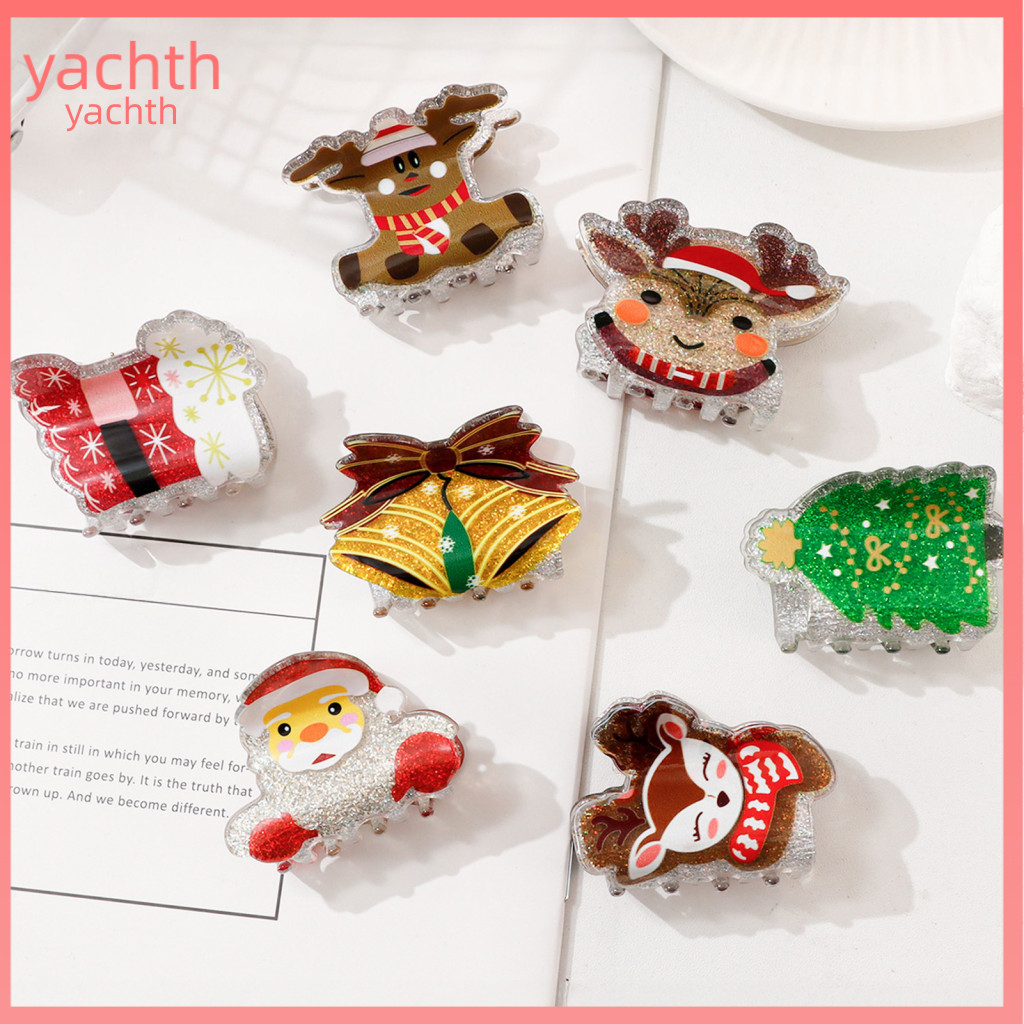 Holiday Hair Clips Christmas Gift for Girls Claw for Women – Cute Santa Elk Tree Socks Bells Design Non-slip Strong fo