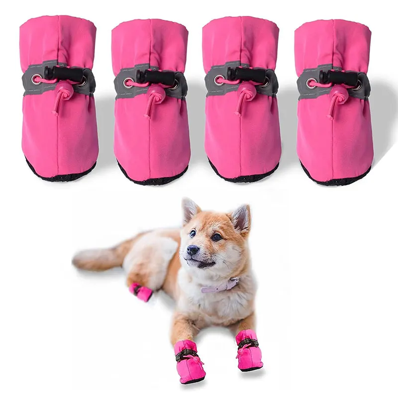 4pcs Waterproof Pet Dog Shoes Antiskid Rain Snow Boot Thick Warm For Small Cats Dogs Puppy Dog Socks Booties Pet Paw Accessories