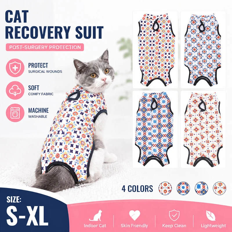 Cat Weaning Sterilization Suit Small Dog Cats Jumpsuit Anti-lick Recovery Clothing After Surgery Cute Print Pet Care Clothes