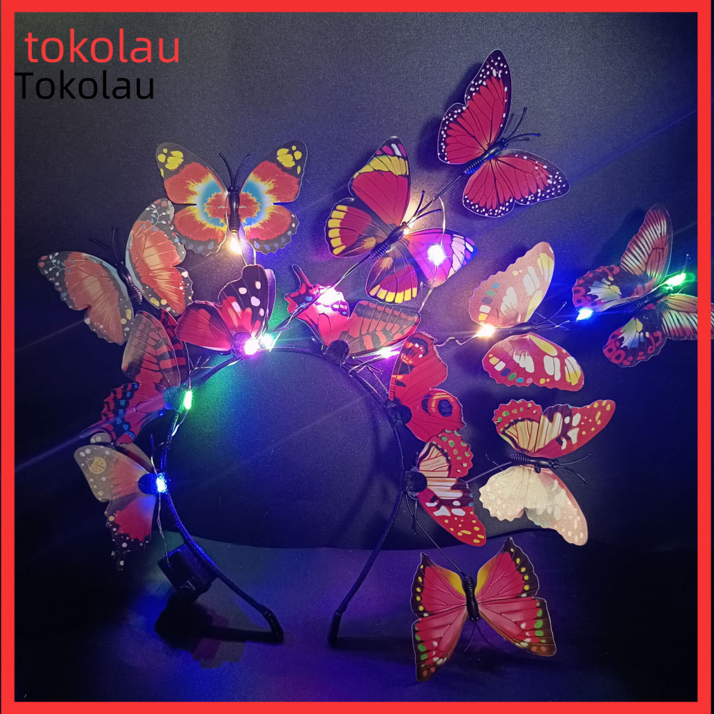 Festive Headband Women’s Christmas Led Light Up Hairband Butterfly Fascinator Elastic Anti-slip Hair Hoop New Year Par