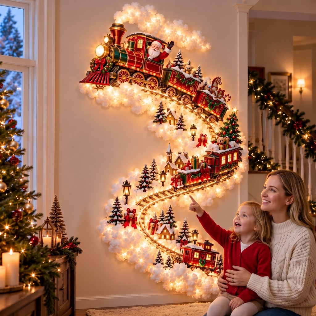 Aplique De Parede Dallas Christmas Magic Trail , Trem Tree Star LED Em Cascata Decoração De Férias Com Brilho Branco Que