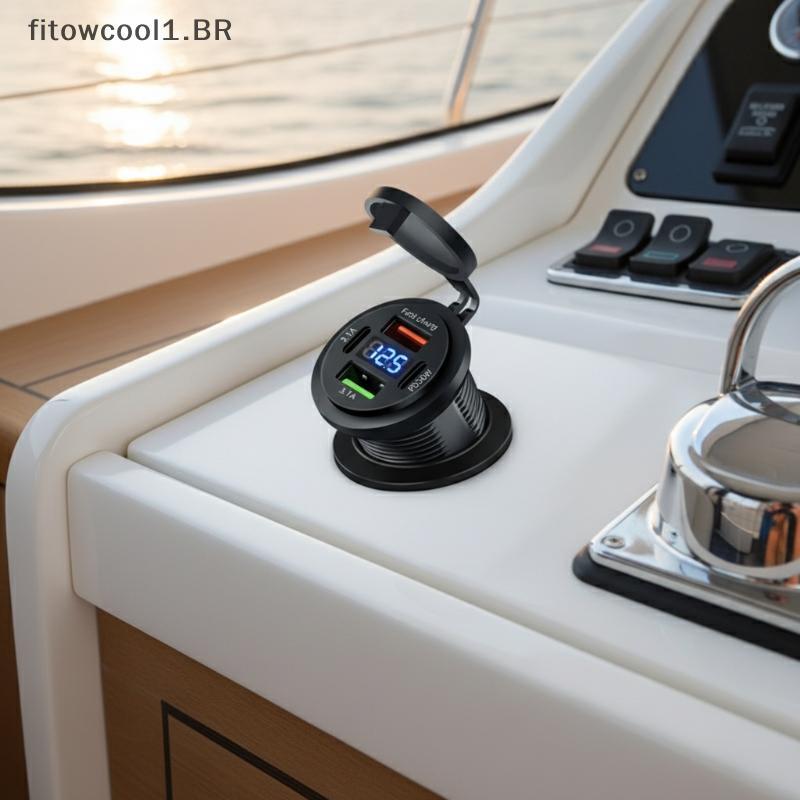 Carregador De Veículo FCBR Soet 4 Portas Dual TypeC USB Carregamento Rápido Adaptador De Energia À Prova D'água Para Car