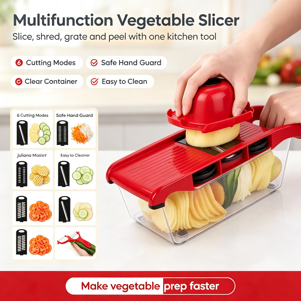 6-in-1 Stainless Steel Mandoline Slicer Grater Vegetable Cutter with Collector