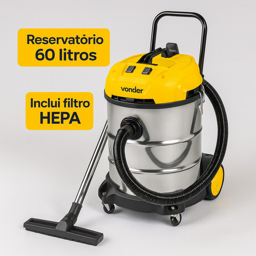 Aspirador Industrial 60 Litros 2400w Pó Líquido 220v Prateado/amarelo 220v