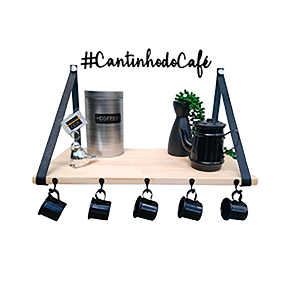 Cantinho do Café Industrial cozinha prateleira em madeira ganhos metal e couro