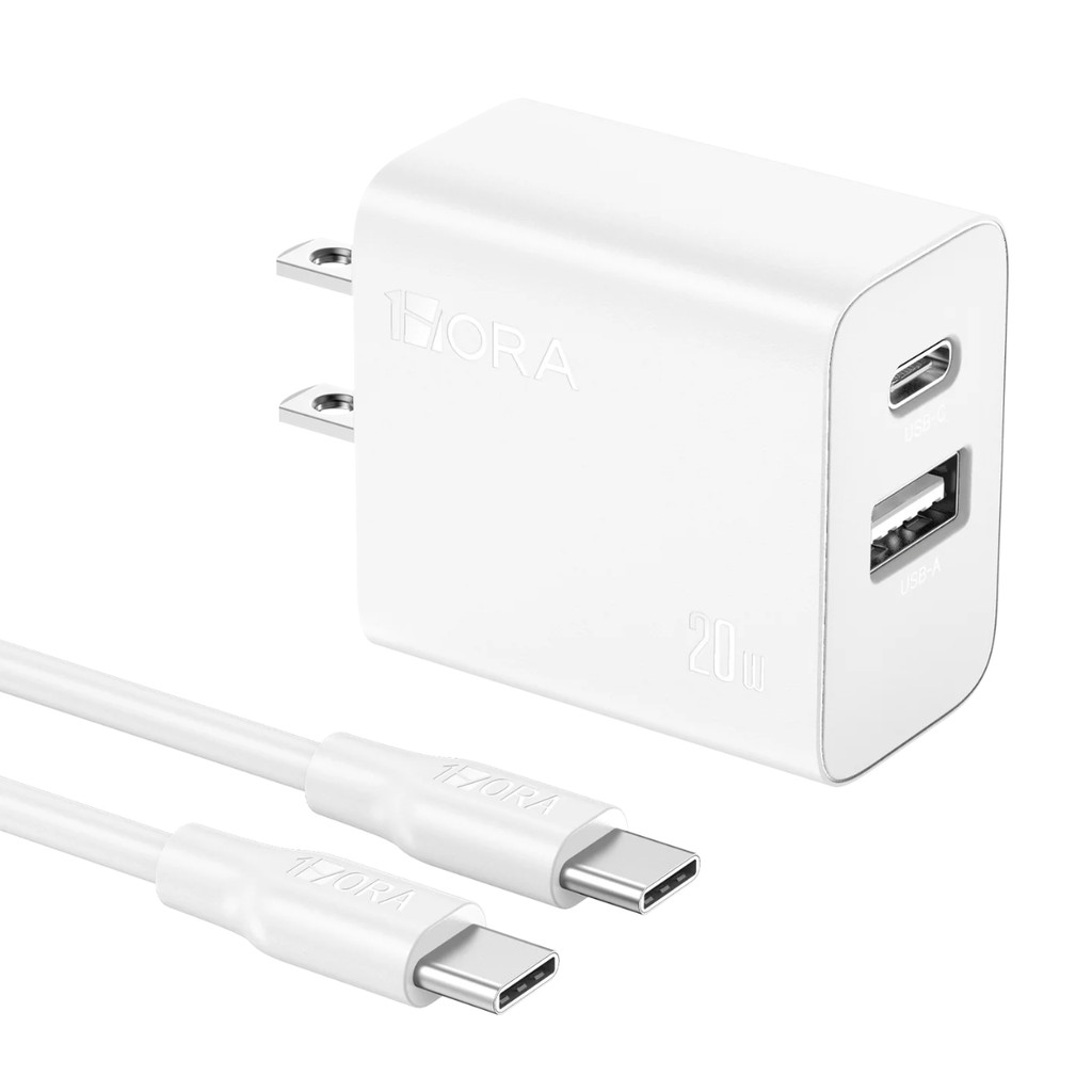Carregador Rápido 20W com Portas USB-C PD e USB-A e Cabo USB C - Plug Americano