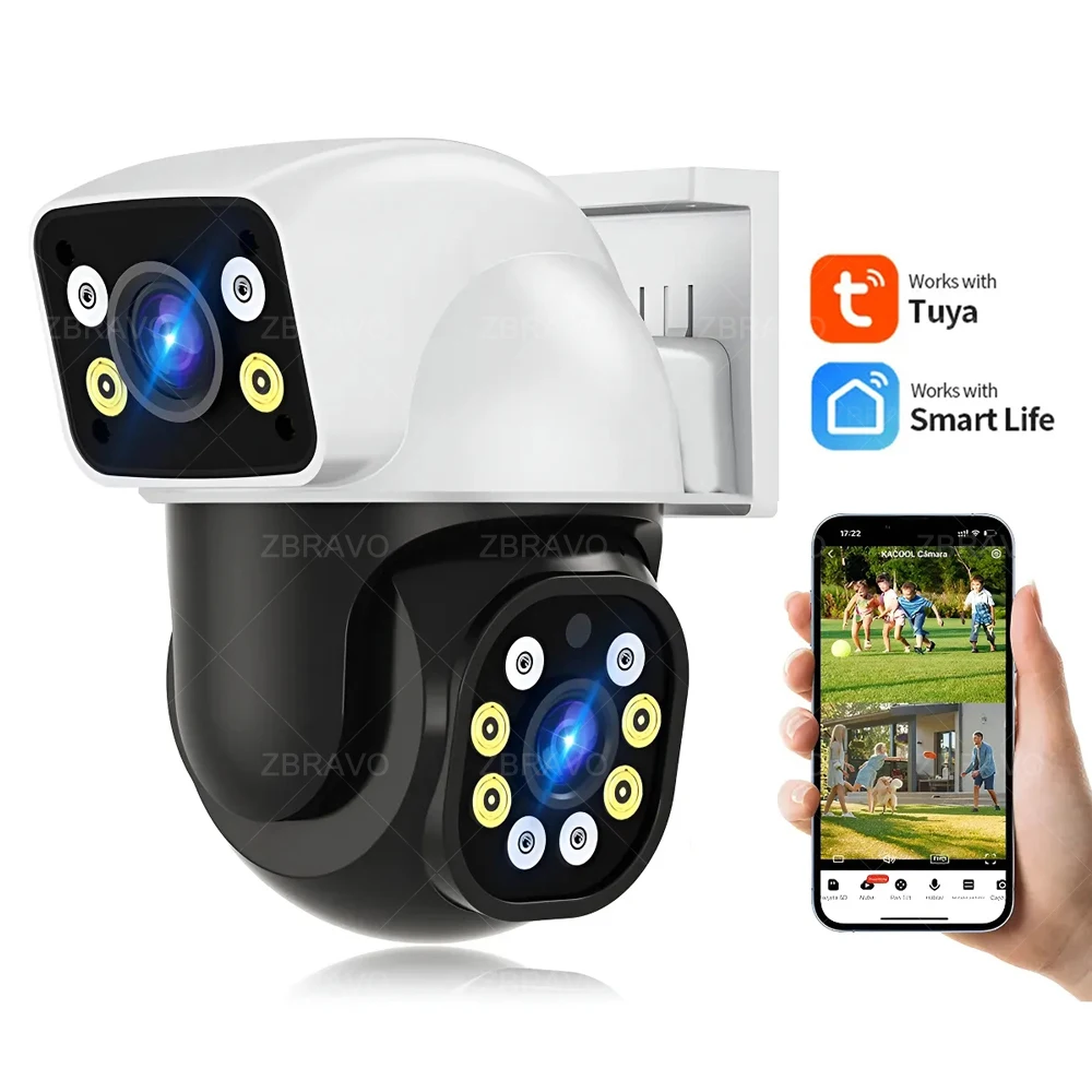 Smartlife 8MP WiFi Tuya Outdoor Camera Mini IP Dual Screens 4MP Home Security Protection IP66 Waterproof Ai Tracking Siren Alarm