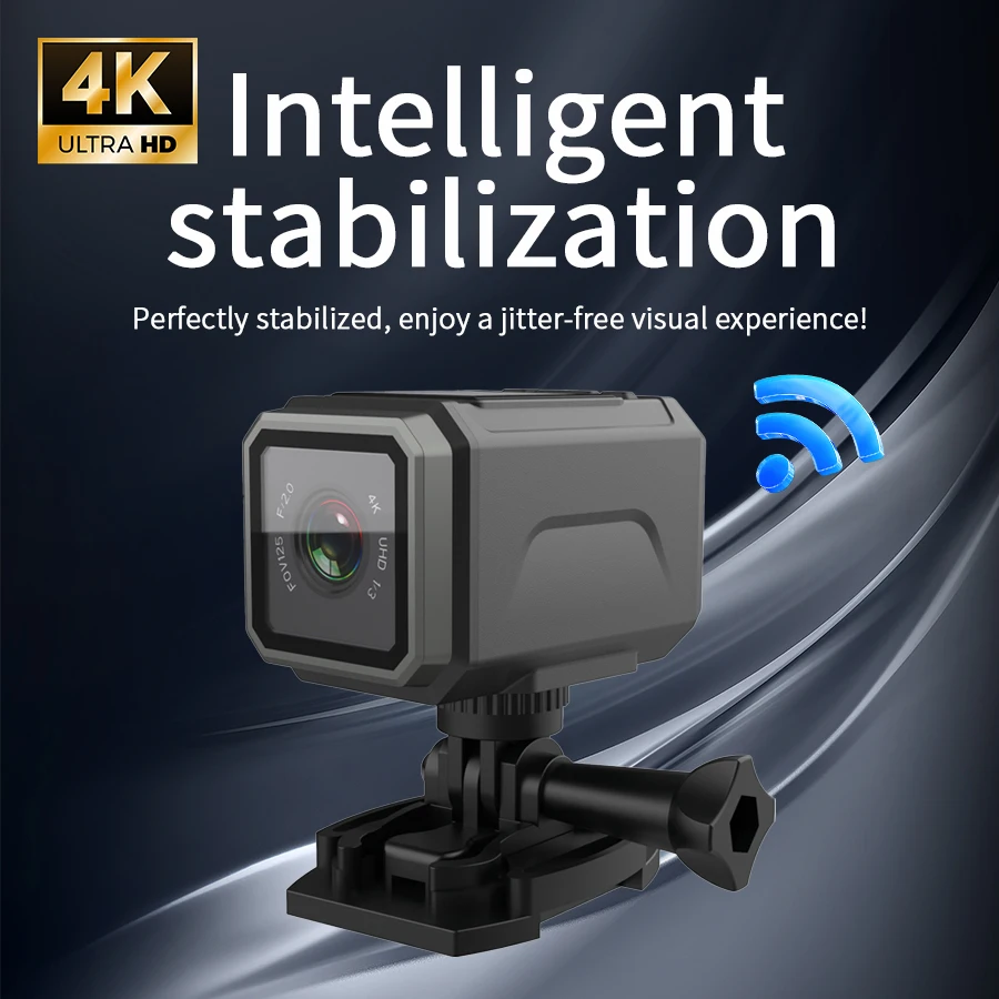 4K EIS Action Camera 125° Wide Angle WiFi Waterproof Anti-Shake Voice Talk with Mount Long Lasting for Motorcycle Diving