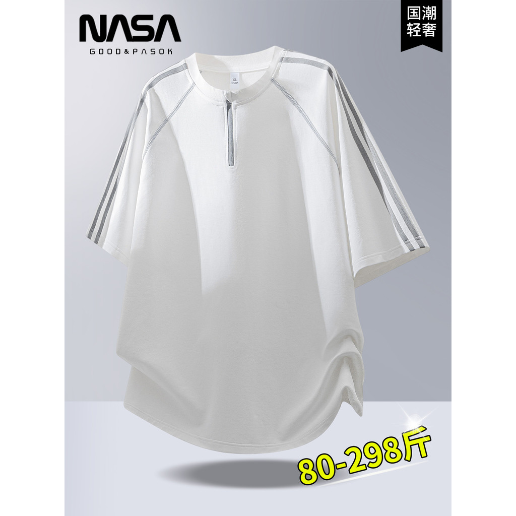 NASA Light Luxury National Trendy Solto Tamanho Grande Em Torno Do Pescoço Manga Curta Camiseta Masculina 2026 Verão Est