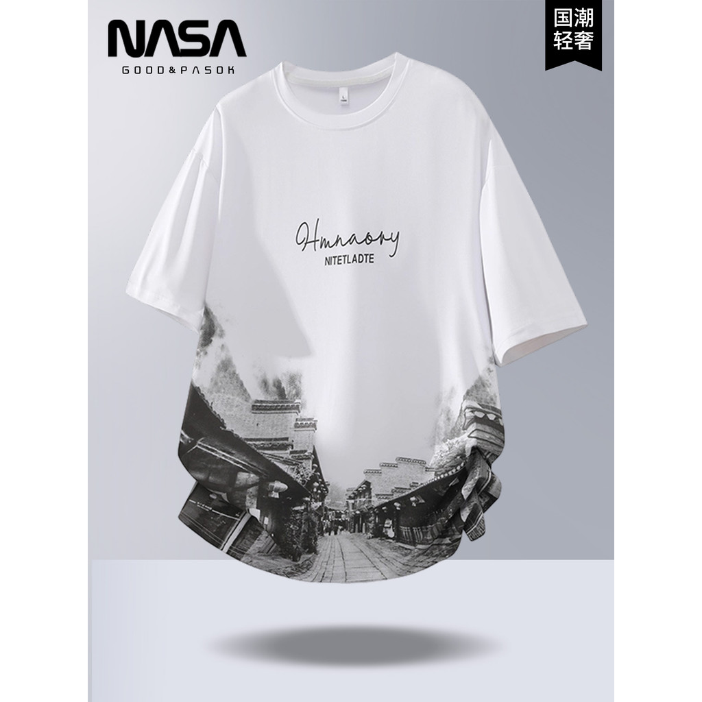 NASA Light Luxury National Trendy Youth Student Camiseta de manga curta com gola redonda 2026 Verão Ice Fashion Sports P