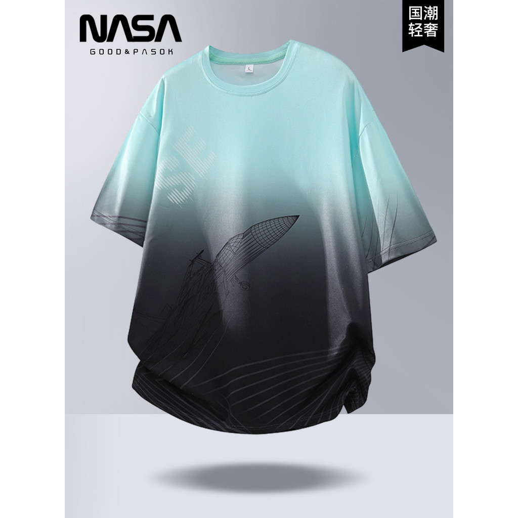NASA Light Luxury Trendy Masculino Absorvente de Umidade de Secagem Rápida Camiseta de Manga Curta 2026 Verão Gelo Gradi