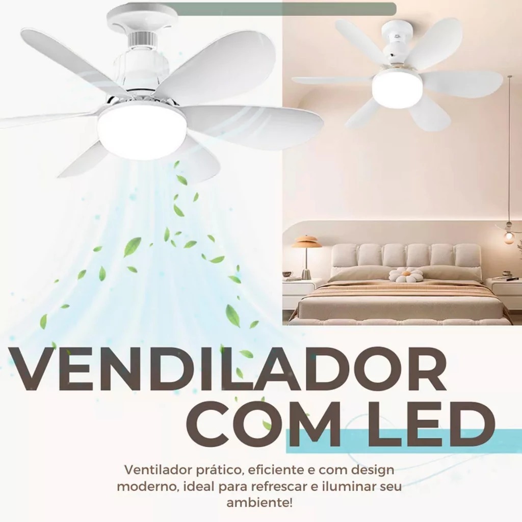 Ventilador de Teto com Luz e Controle – 6 Hélices 3 Velocidades 3 Cores de Luz Bivolt ( 60W/80W)