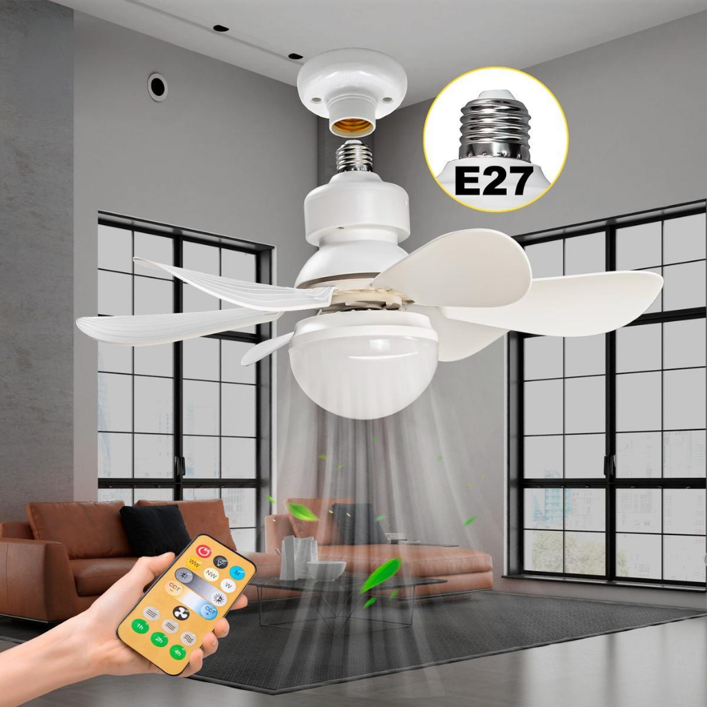 Ventilador De Teto 60W/80W 6 Hélices Potente Silencioso Com Controle para Ajuste Cor Fria e Quente