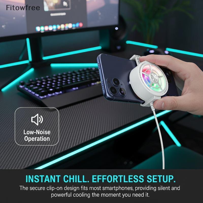 FITOW Clip On Phone Cooler Fan RGB Light USB Powered Radiador De Resfriamento Rápido Para Jogos Móveis Transmissão Ao Vi