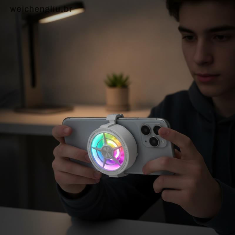 # weicheng Clip On Phone Cooler Fan RGB Light USB Powered Radiador De Resfriamento Rápido Adequado Para Todos Os Smartph