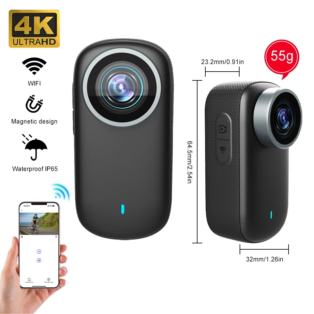 WiFi 4K Mini Thumb Camera Bodycam Action Bike Cam Motorcycle Sport Cam Body Action Sports DV Camcorder 30M Waterproof Optional