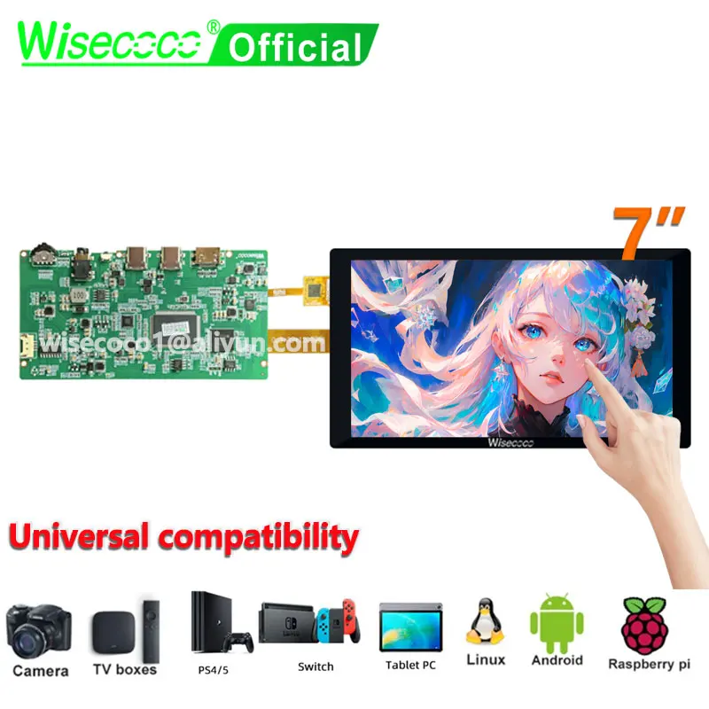 Wisecoco 7 Inch 1920x1080 IPS Touch Screen USB-C Control Board For Raspberry Pi 5/4 Gaming Display Mobile Phone Windows PS5 XBox