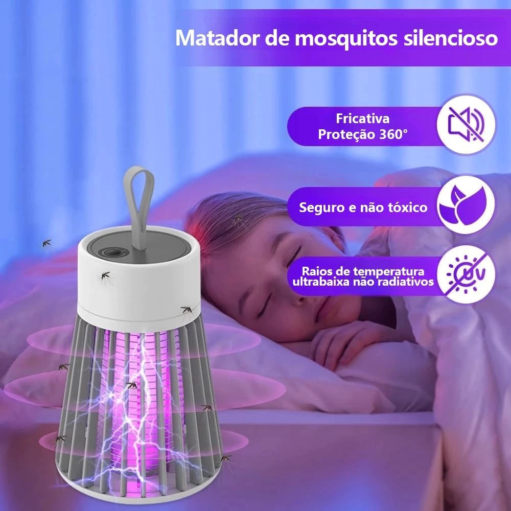 Lâmpada Elétrica Mata-Mosquitos Anti-Mosquito Portátil Design 45° para Maior Eficiência, Rede de Proteção- para Famílias