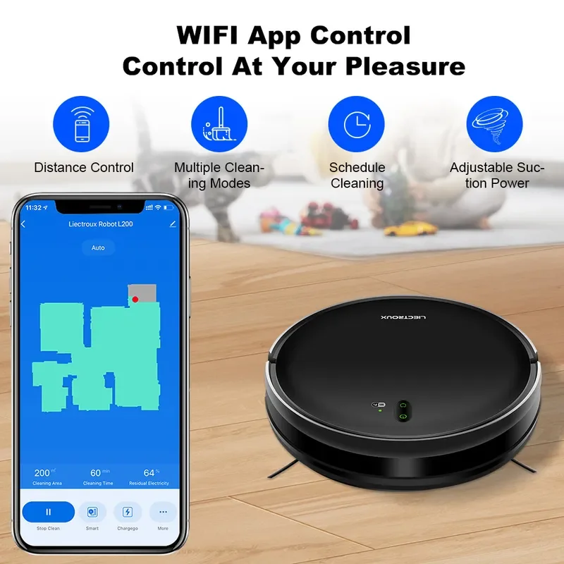 for LIECTROUX L200 Robot Vacuum Cleaner Smart APP Control Automatic Sweeping Mopping Machine Home Floor Cleaning Device