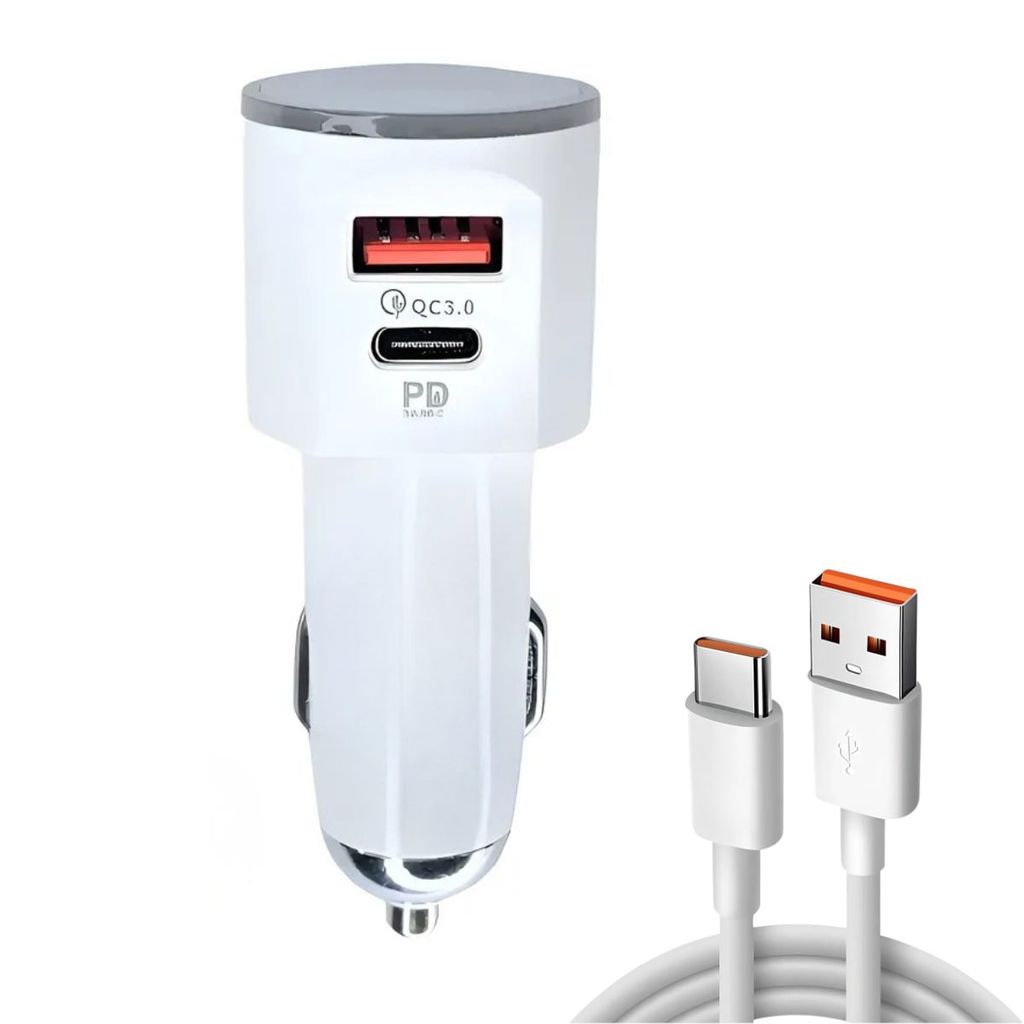 Carregador Veicular Turbo Tipo USB-C 48W Carregamento Rápido