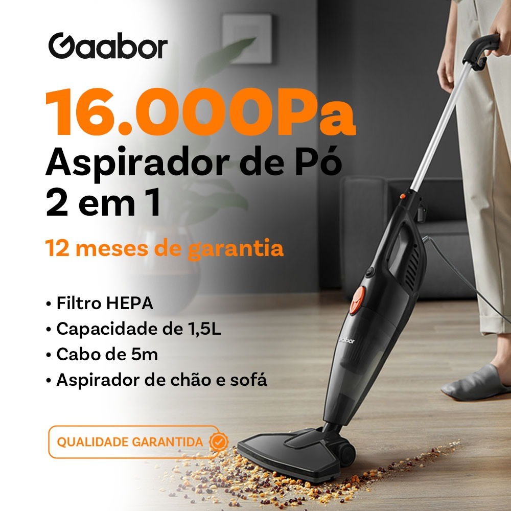 Gaabor Aspirador de Pó Silent Dust Off 2 em 1 Fácil de Armazenar Sucção Forte de 16000Pa GVCW-M15A