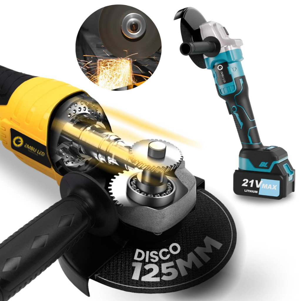 Politriz Lixadeira Esmerilhadeira Brushless 21V Bateria 125mm Velocidade Variável Recarregável