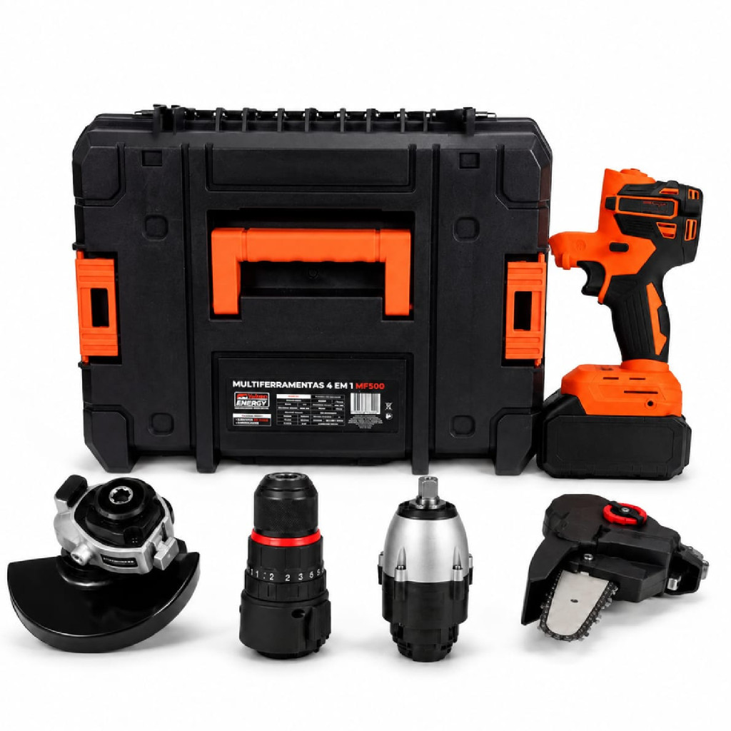 KIT MULTIFERRAMENTA BRUSHLESS COM BATERIA 21V 3A 4 EM 1 MF500 VULCAN TRENT