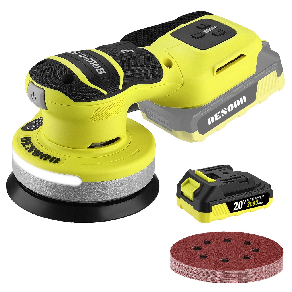 Lixadeira Roto Orbital 20v Brushless Sem Fio Alerta De Pressão E Luz LED Kit Com 15 Lixas Desoon