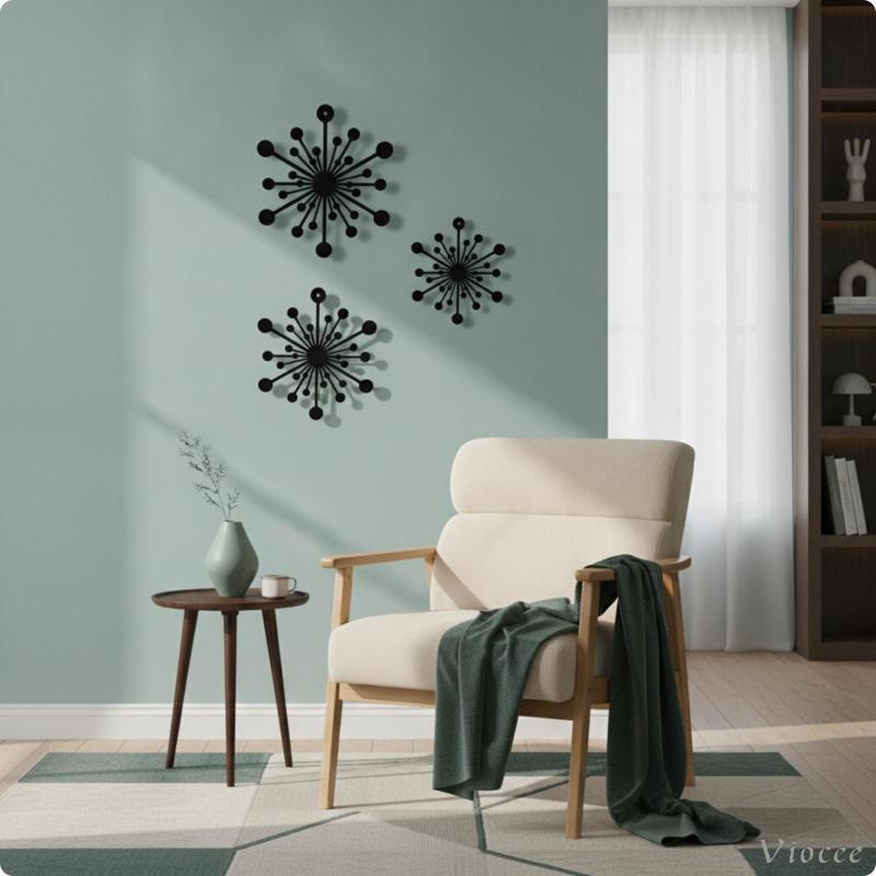 [Viocee] 3 Peças Forma Radiante Decoração De Parede Ornamento De Metal Geométrico Escultura Moderna Em Para Quarto , Esc