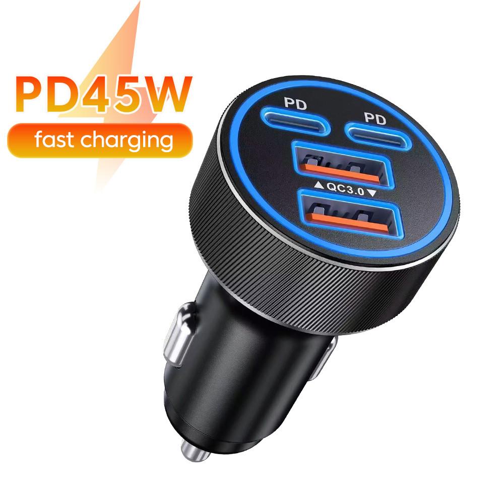 Carregador De Carro Elough 4Ports Dual PD45W QC3.0 Adaptador De Telefone Para De Carregamento Rápido