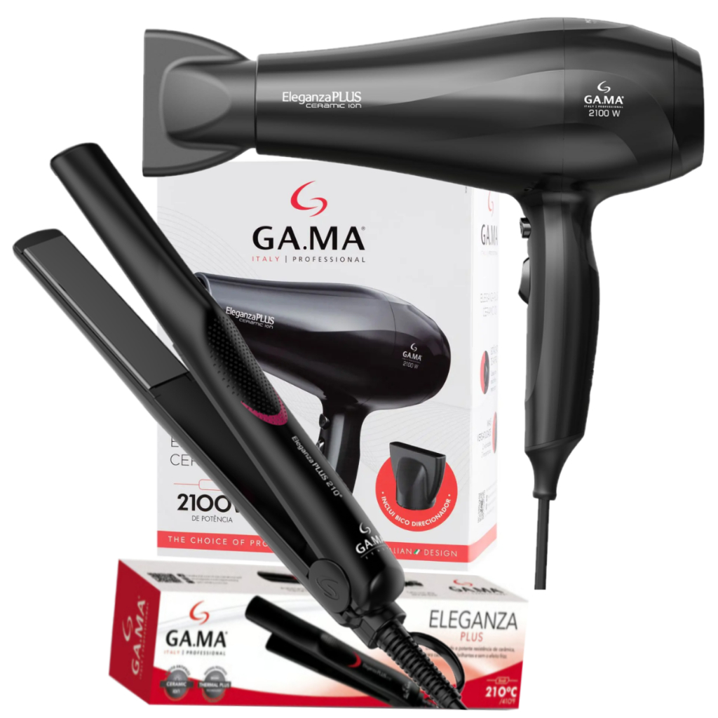 Secador GA.MA Italy Eleganza Plus Ceramic Íon 2100W e Prancha Eleganza Plus Ceramic Íon 210ºC