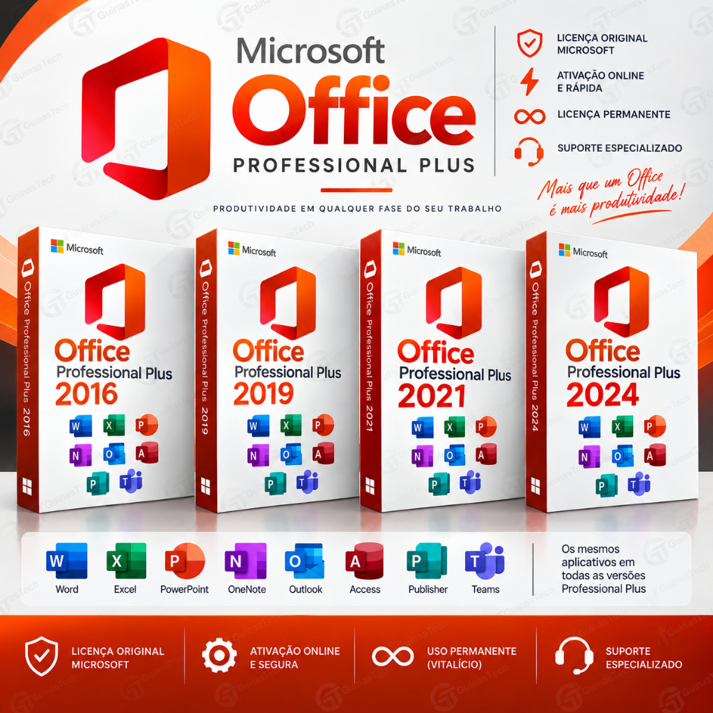 Microsoft Office Professional Plus 2016 2019 2021 2024 – Entrega Física Licença Original e Vitalícia