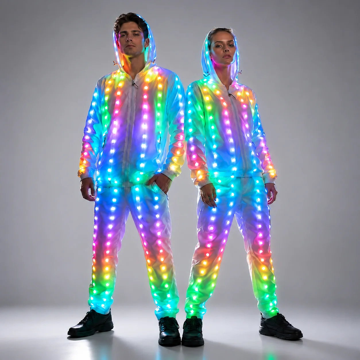 Full Color Pixel LED Lights Jacket Coat Pants Costumes Suit Light UP Rave Creative Outer Stage Costumes