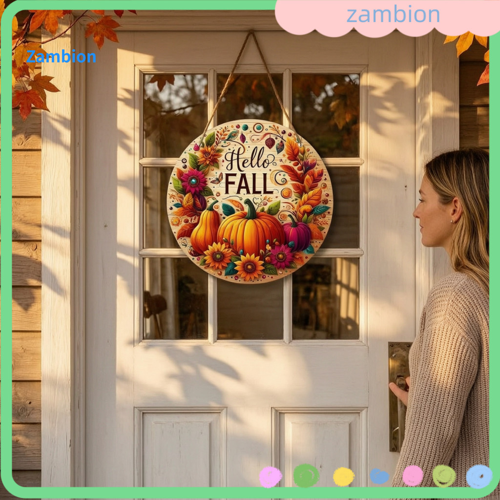 Autumn Wooden Door Sign Decorative Round Wall Pendant Rustic Summer Welcome with Hanging Rope – Farmhouse Front Decora
