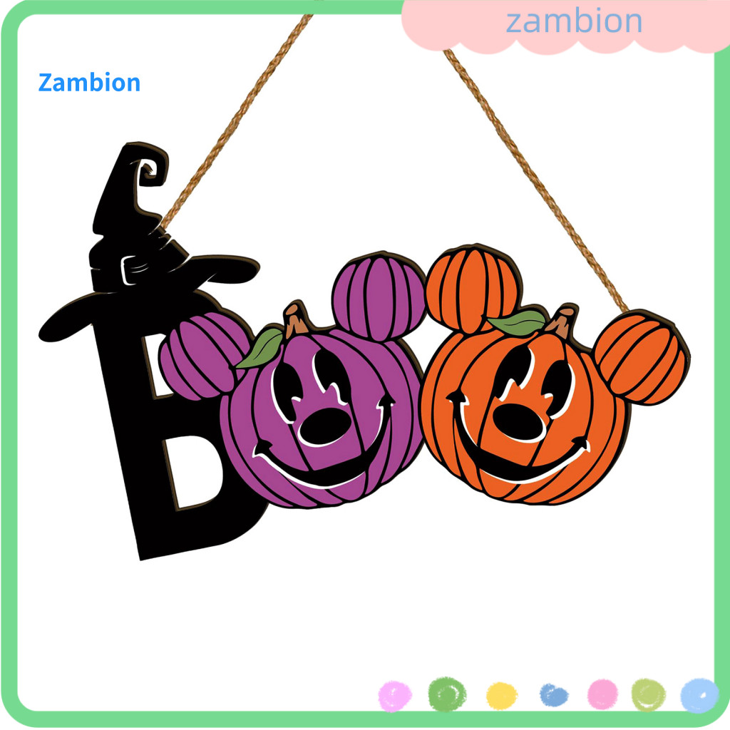 Halloween Door Hanger Decorative Wood Boo Wooden Sign Cute Mouse-shaped Pumpkin Wreath Rustic Front Hanging Decor for Po