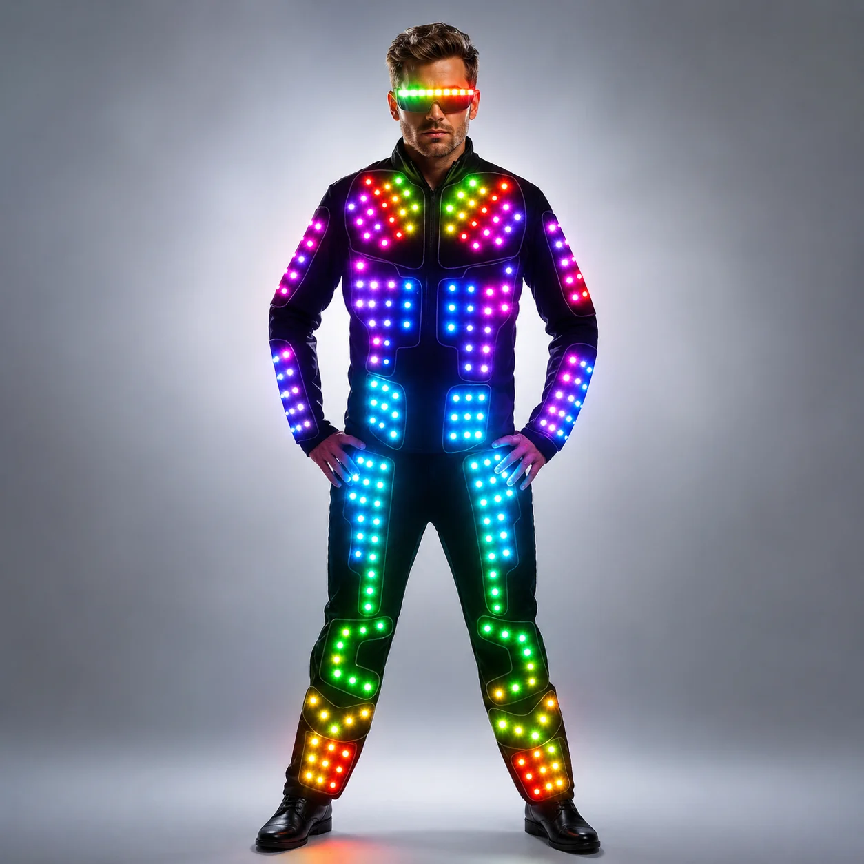 Full Color LED Robot Suit Stage Dance Costume Tron RGB Light up Stage Suit Outfit Jacket Coat