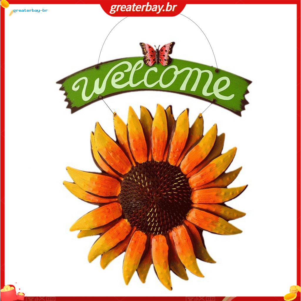 Rustic Sunflower Welcome Sign Metal Wall Hanging Plaque Decorative Front Door Porch Indoor Outdoor Spring Home Decor Art