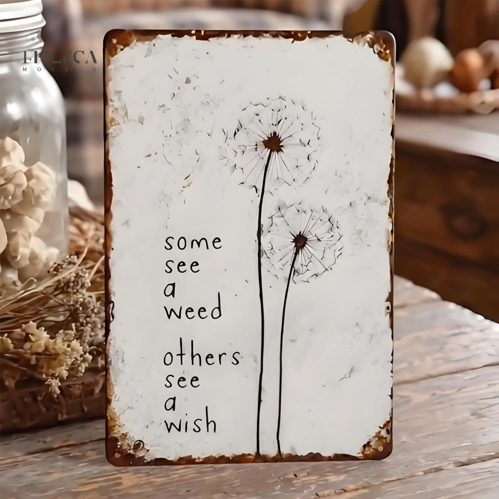 Dandelion Wall Decor Vintage Rusty Metal Sign Art – Indoor Outdoor Home Office Room Decorative Decoration Wish Design