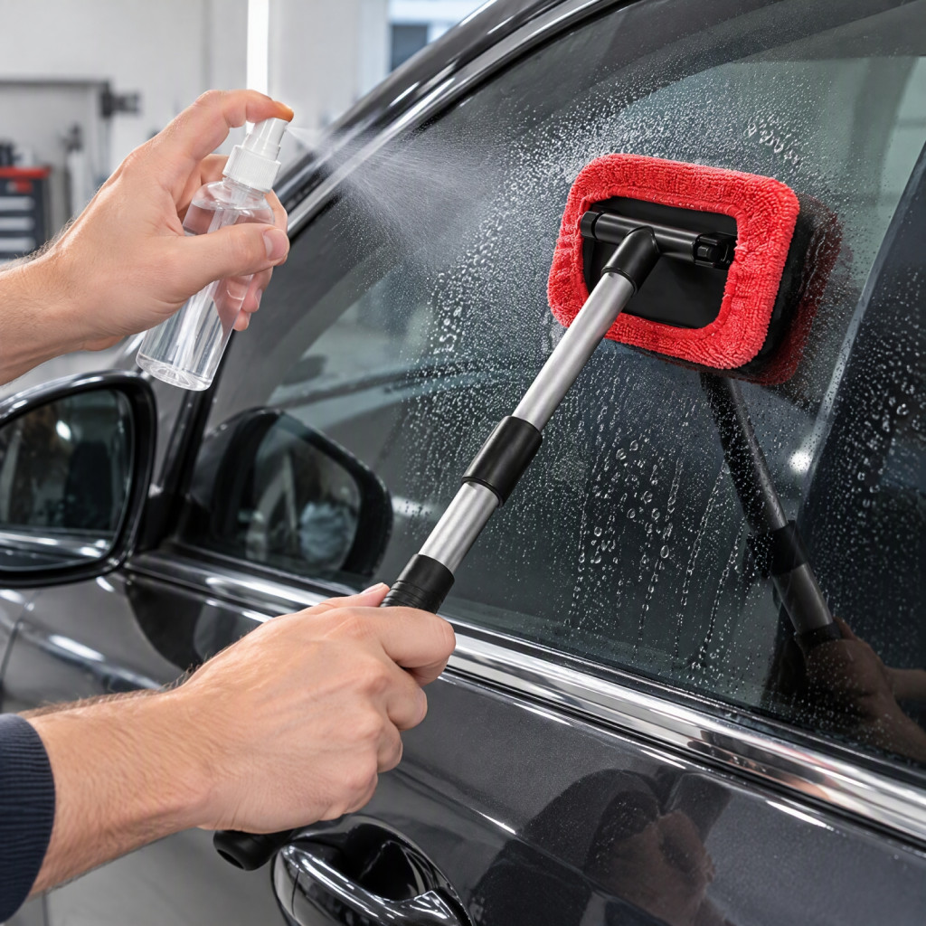 Auto Glass Brush Car Windshield Cleaner Tool with 180° Rotating Head Extendable Handle Portable Duster for Suvs Trucks