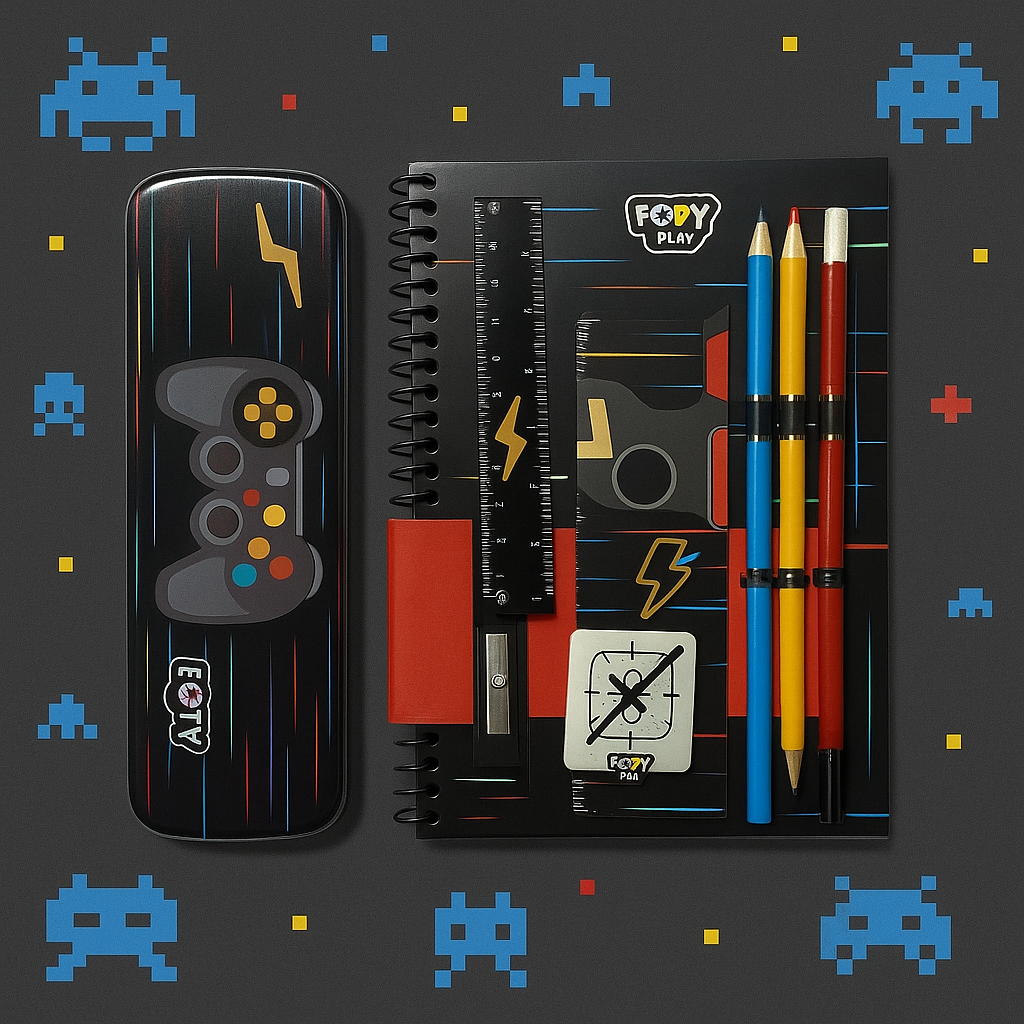 Kit artistico power gamer com 10  itens de papelaria | presente para criança