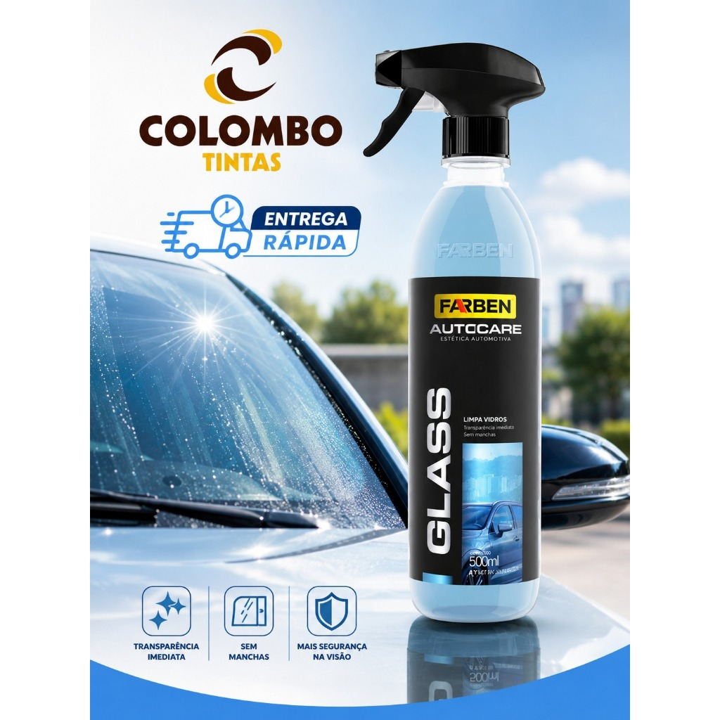 Glass Farben Auto Care 500ml Limpa Vidros Automotivo Alta Performance Limpeza e Brilho Para Vidros e Espelhos