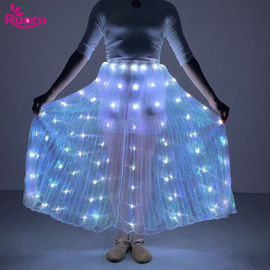 Ruoru Led Skirt Women Belly Dancing Light Up Skirt Long Tutu for Girls Festival Rave Accessories Dance Light Up Props Carnival