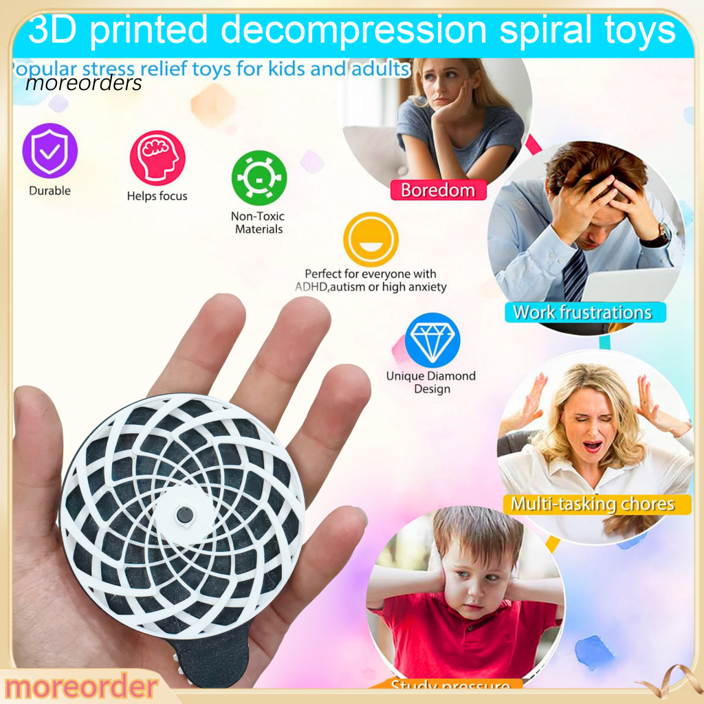 Stress Relief Spiral Fidget Toy 3d Printed Pocket-sized Rotating Wheel for Relaxation Focus and Concentration – Perfec