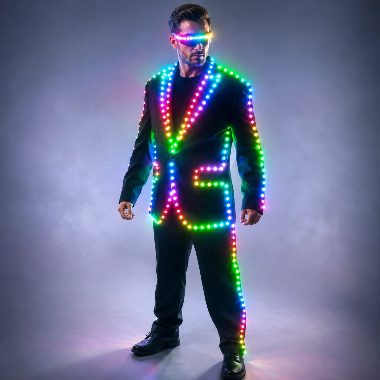 Full Color Pixel LED Lights Jacket Coat Stage Dance Costume RGB Light Up Stage Tron Suit for Men Women Nightclub Party Outfits