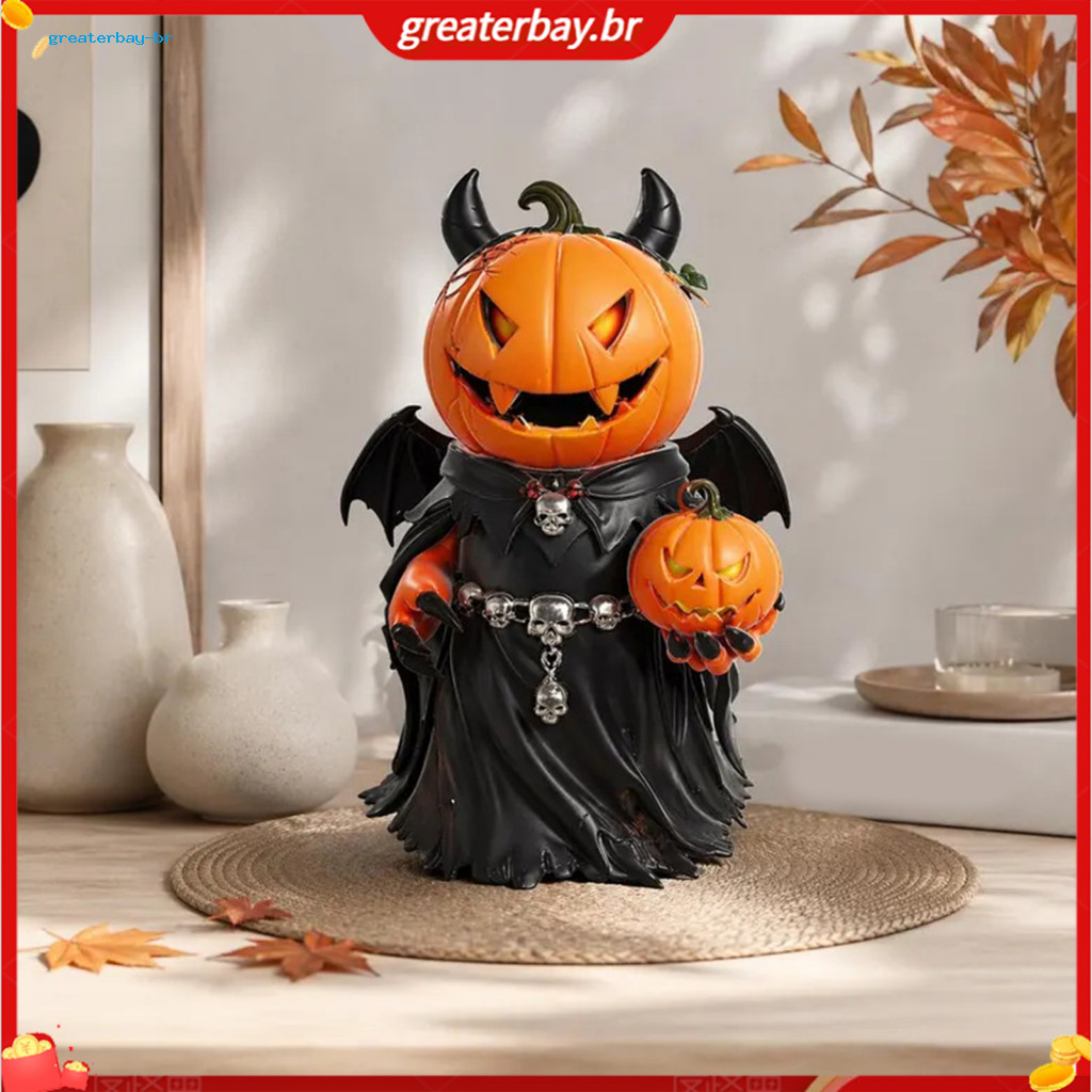 Halloween Resin Pumpkin Figurine Small Tiered Tray Doll Indoor Home Decor Tabletop Mantel Shelf Accent Party Decoration