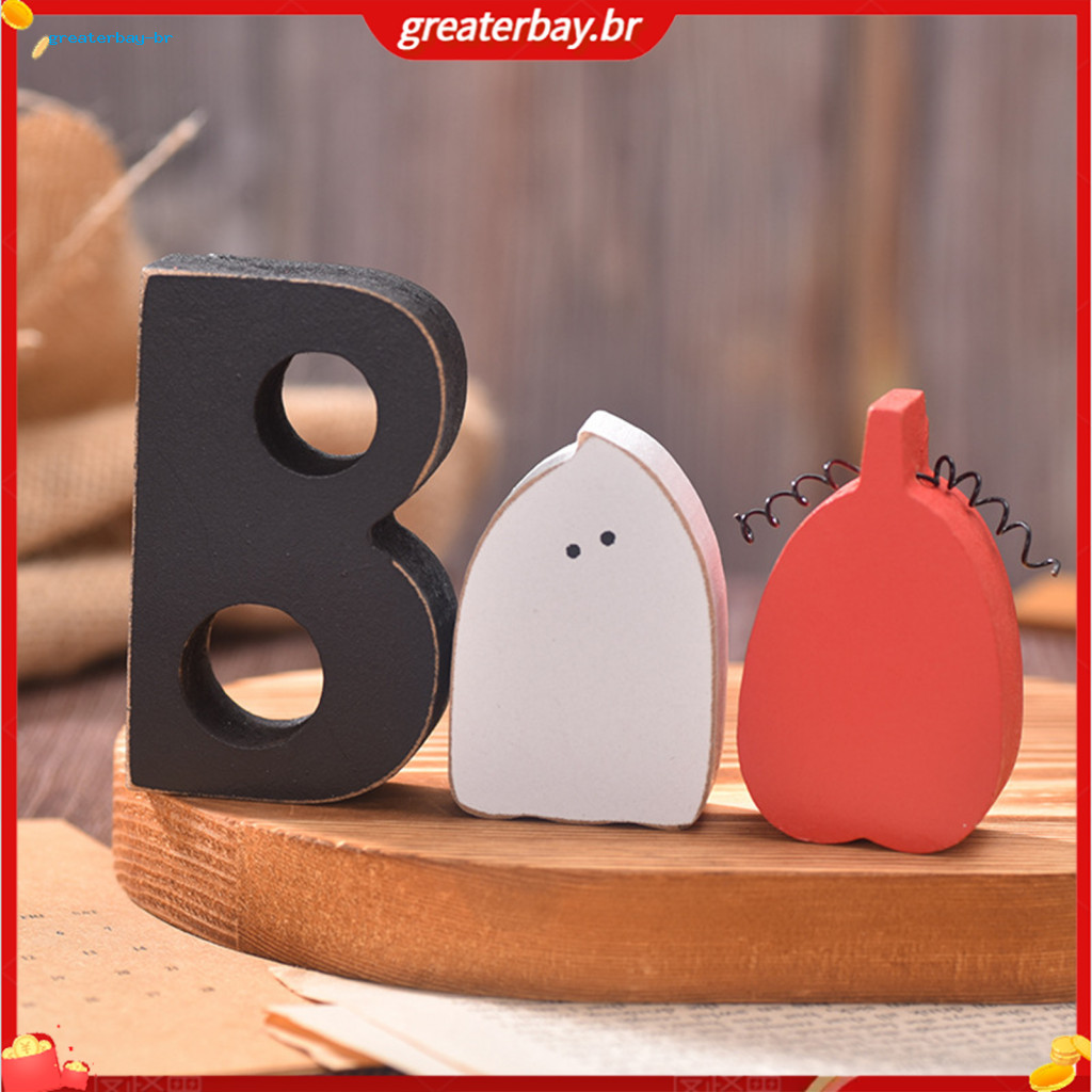 3 Pcs Halloween Indoor Table Decorations Cute Ghost Wooden Signs with Jute Rope Rustic Farmhouse Boo Block Set for Tiere